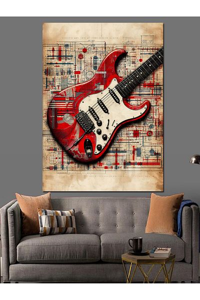 Tablomega Red Guitar Poster Decorative Canvas - Mdf Wooden Painting