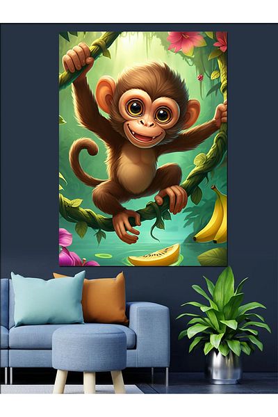 Tablomega Cheerful Monkey Decorative Canvas - Mdf Wooden Table