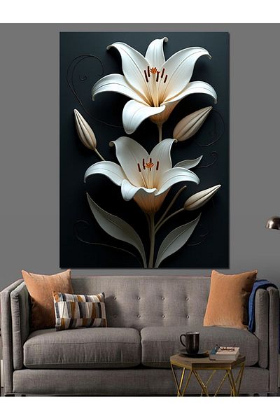 Tablomega White Lily Flower Decorative Canvas - Mdf Wooden Painting
