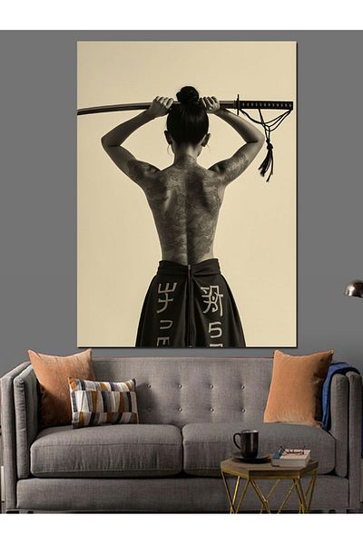 Tablomega Warrior Holding Katana Decorative Canvas - Mdf Wooden Painting