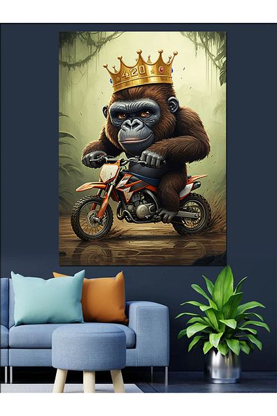 Tablomega King Gorilla Motorcycle Decorative Canvas - Mdf Wooden Painting