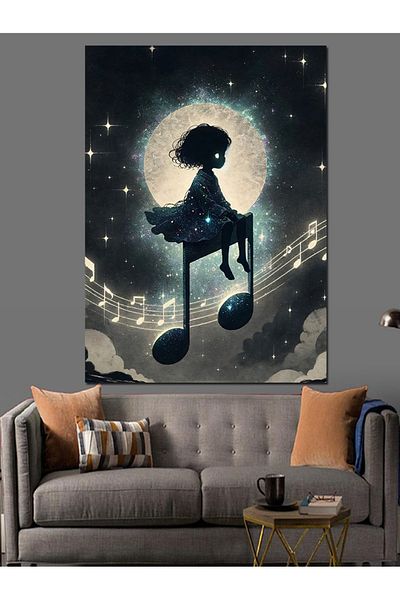 Tablomega Music Note and Girl Decorative Canvas - Mdf Wooden Painting