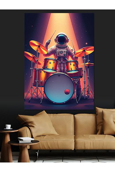 Tablomega Astronaut Drummer Decorative Canvas - Mdf Wooden Painting