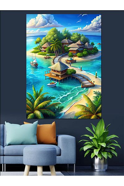 Tablomega Tropical Islands Decorative Canvas - Mdf Wooden Table