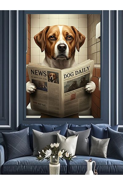 Tablomega Dog Reading Newspaper Decorative Canvas - Mdf Wood Art Print
