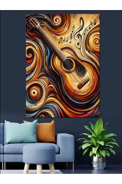 Tablomega Abstract Guitar Design Decorative Canvas - Mdf Wooden Painting