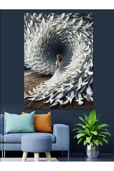 Tablomega Pescăruși în spirală albă și pânză decorativă pentru femei - pictură din lemn MDF
