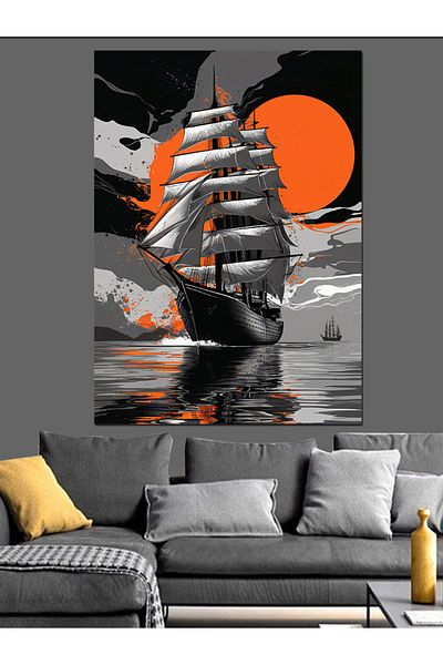 Tablomega Sunset Ship Decorative Canvas - Mdf Wooden Painting