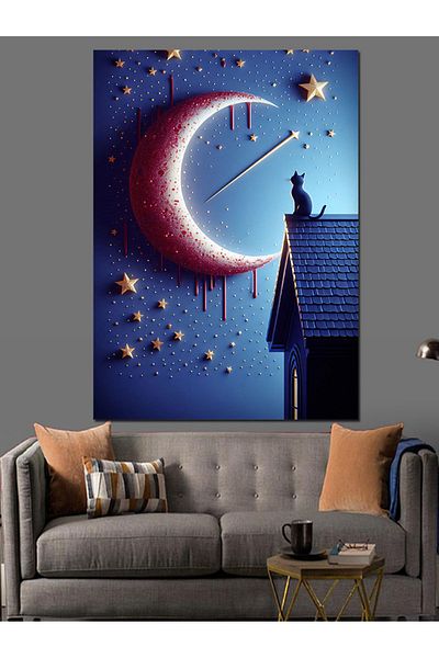 Tablomega Moon and Star Roof Decorative Canvas - Mdf Wooden Painting