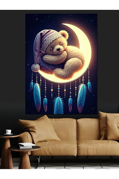 Tablomega Teddy Bear on the Moon Decorative Canvas - Mdf Wooden Painting