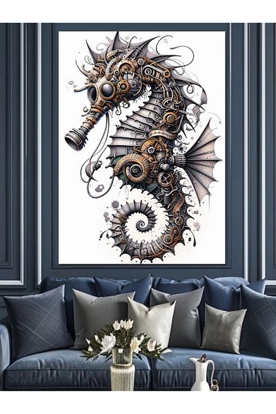 Tablomega Steampunk Seahorse Decorative Canvas - Mdf Wooden Painting