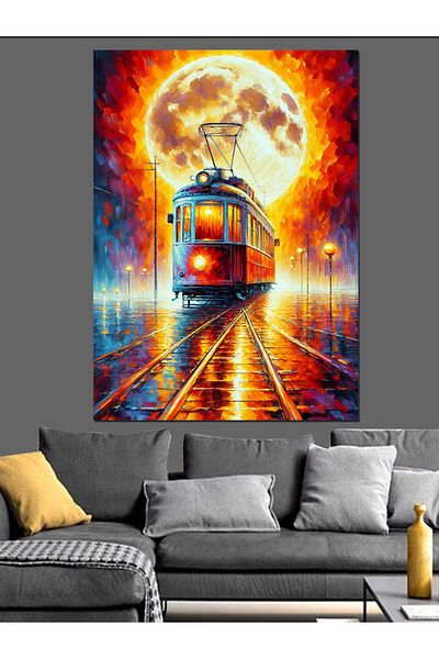 Tablomega Red Tram Decorative Canvas - Mdf Wooden Painting
