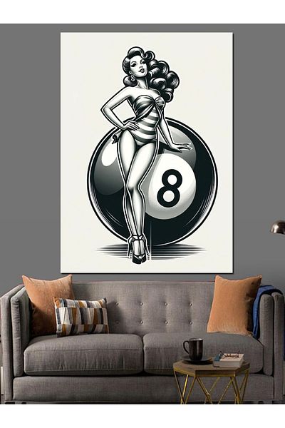 Tablomega Billiard Ball Woman Decorative Canvas - Mdf Wooden Table
