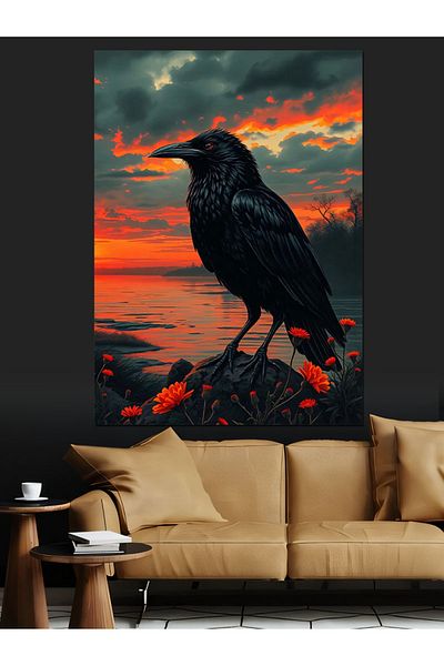 Tablomega Canvas Decorativ Crow On Sunset - MDF Lemn