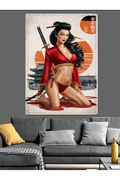 Tablomega Samurai Girl Decorative Canvas - Mdf Wooden Painting