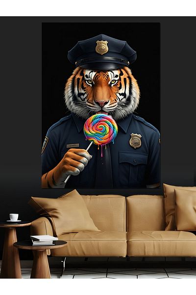 Tablomega Lollipop Tiger Decorative Canvas - Mdf Wooden Table