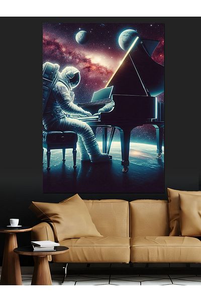 Tablomega Astronaut Playing Piano at Night Decorative Canvas - Mdf Wooden Painting