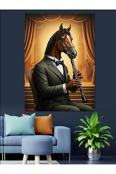 Tablomega Clarinet Playing Horse Decorative Canvas - Mdf Wooden Painting