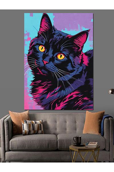 Tablomega Colorful Abstract Cat Portrait Decorative Canvas - Mdf Wooden Painting