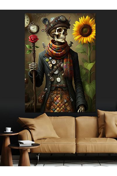 Tablomega Skeleton Holding a Rose Decorative Canvas - Mdf Wooden Painting