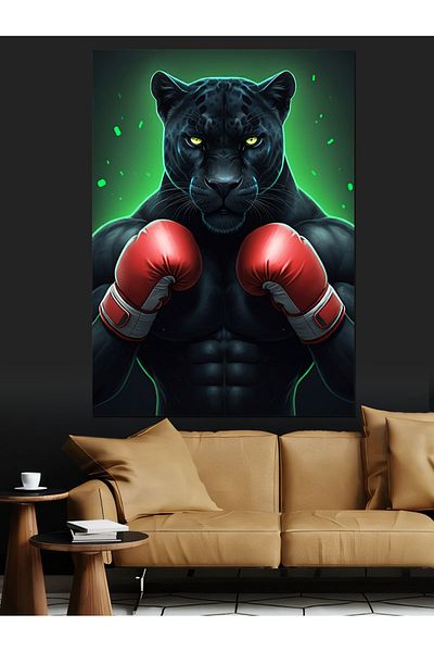 Tablomega Black Panther with Boxing Gloves Decorative Canvas - Mdf Wood Painting