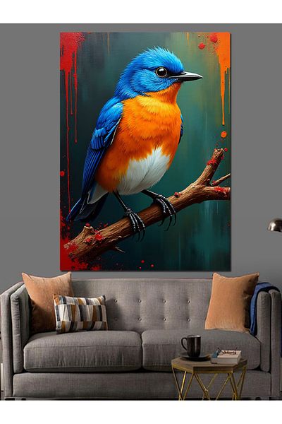 Tablomega Blue Bird on the Branch Decorative Canvas - Mdf Wooden Painting