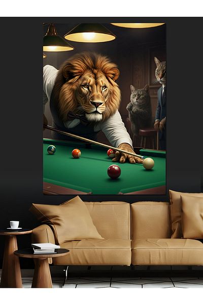 Tablomega Lion Playing Billiards Decorative Canvas - Mdf Wooden Painting