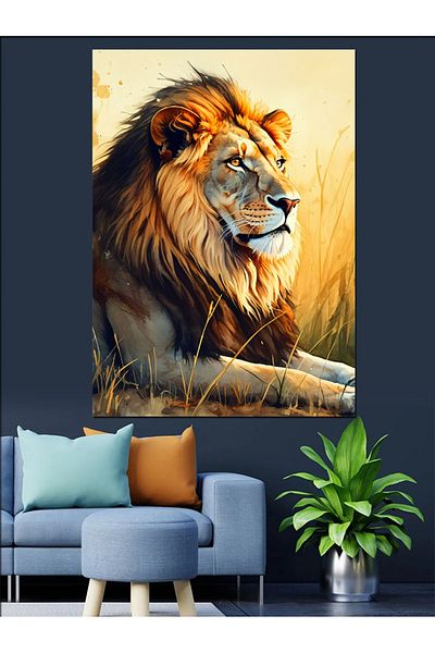 Tablomega African Lion Decorative Canvas - Mdf Wood Painting