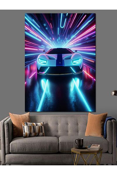 Tablomega Neon Race Car Decorative Canvas - Mdf Wooden Table
