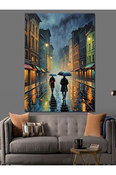 Tablomega Rainy Street Decorative Canvas - Mdf Wooden Painting