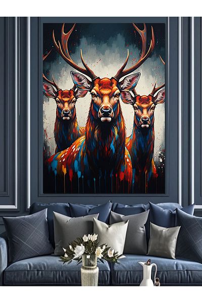 Tablomega Colorful Horned Deer Decorative Canvas - Mdf Wooden Painting