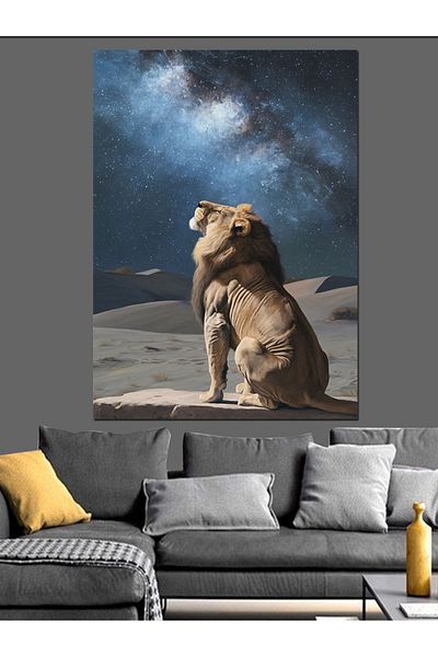 Tablomega Lion in Desert Canvas Decorativ - MDF Lemn Tablo