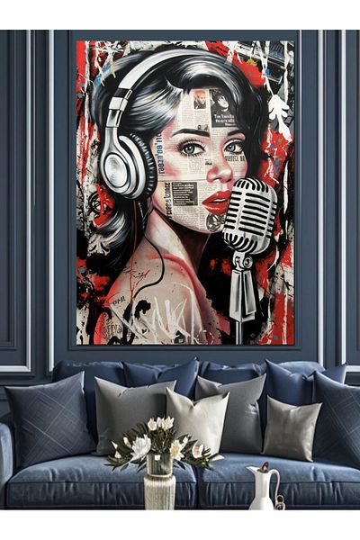 Tablomega Portret de femeie cu microfon Canvas decorativ - MDF Lemn