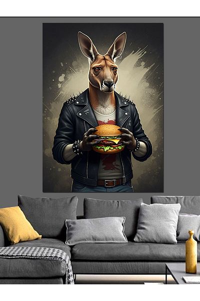Tablomega Burgerli Kangaroo Decorative Canvas - Mdf Wooden Table