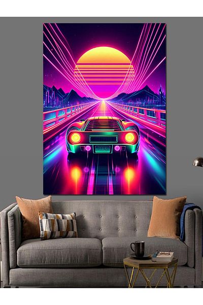 Tablomega Neon Night Race Decorative Canvas - Mdf Wooden Painting
