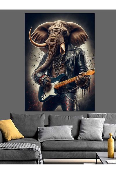 Tablomega Elefant care cântă pe chitară Pânză decorativă - Lemn MDF