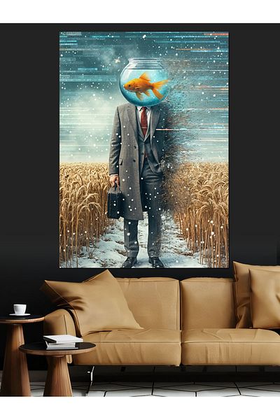 Tablomega Aquarium Head Man Decorative Canvas - Mdf Wooden Painting