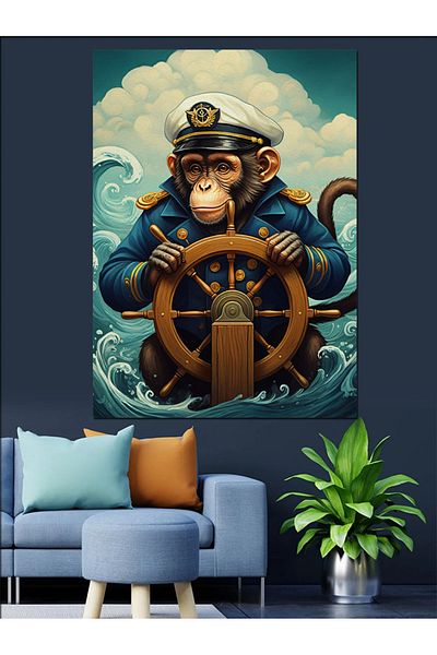 Tablomega Captain Monkey Decorative Canvas - Mdf Wooden Table