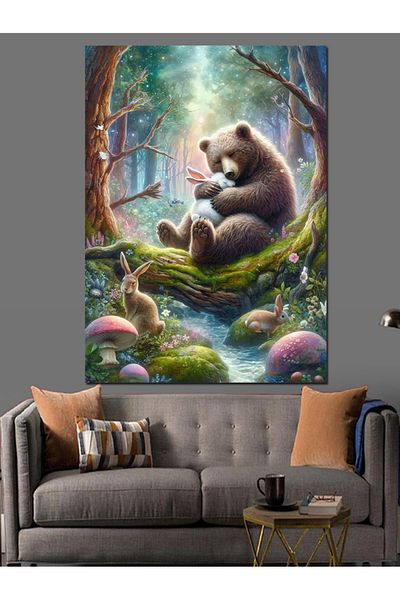 Tablomega Bear in the Forest Decorative Canvas - Mdf Wooden Painting