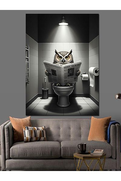 Tablomega Owl on the Toilet Decorative Canvas - Mdf Wooden Painting
