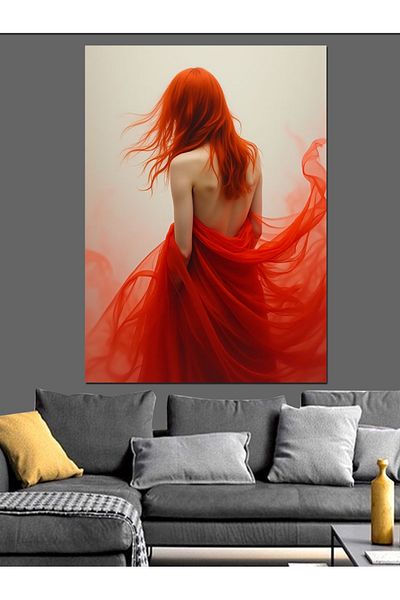 Tablomega Woman in Red Dress Decorative Canvas - Mdf Wooden Painting