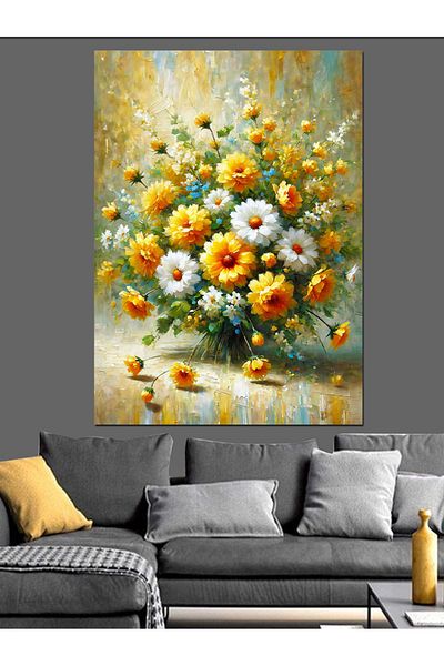 Tablomega Daisy Bouquet Decorative Canvas - Mdf Wooden Painting
