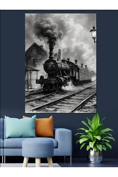 Tablomega Steam Train Decorative Canvas - Mdf Wooden Painting