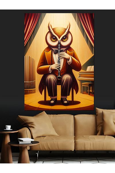 Tablomega Owl Playing Clarinet Decorative Canvas - Mdf Wooden Painting