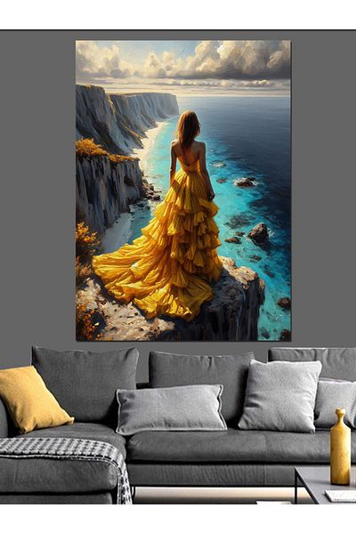Tablomega Woman in Yellow Dress Decorative Canvas - Mdf Wooden Painting