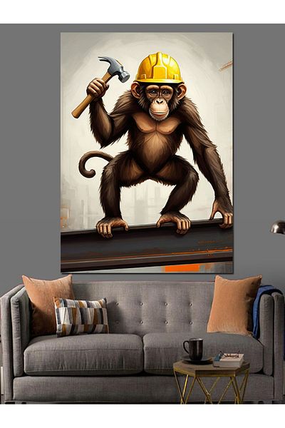 Tablomega Carpenter Monkey Decorative Canvas - Mdf Wooden Table