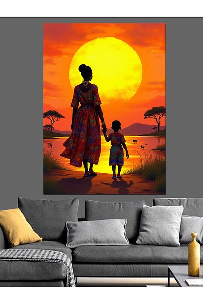 Tablomega Mother and Child on Sunset Decorative Canvas - Mdf Wooden Painting
