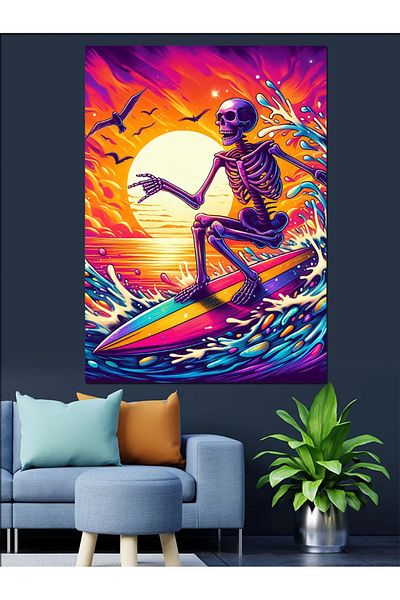 Tablomega Skateboarding Skeleton Decorative Canvas - Mdf Wooden Painting
