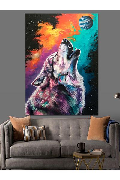 Tablomega Pânză decorativă Wolf colorată - Lemn MDF