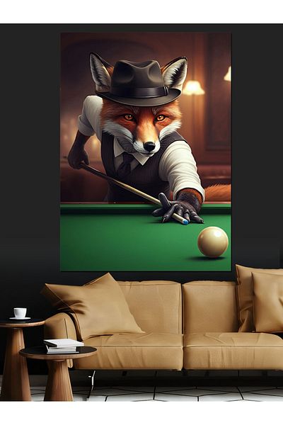 Tablomega Billiard Fox Decorative Canvas - Mdf Wooden Table